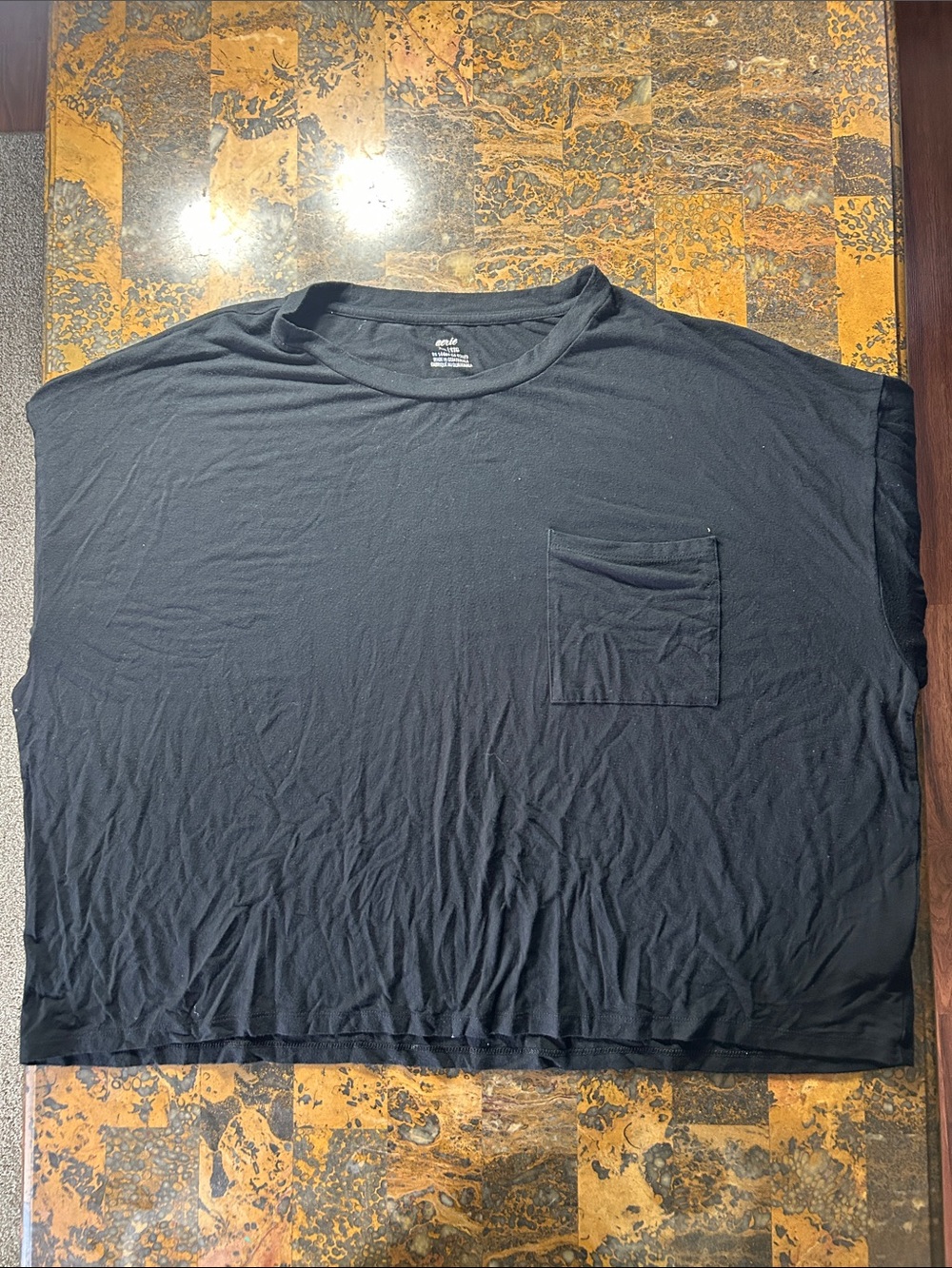 Aerie Black Pocket Crew Neck Shirt